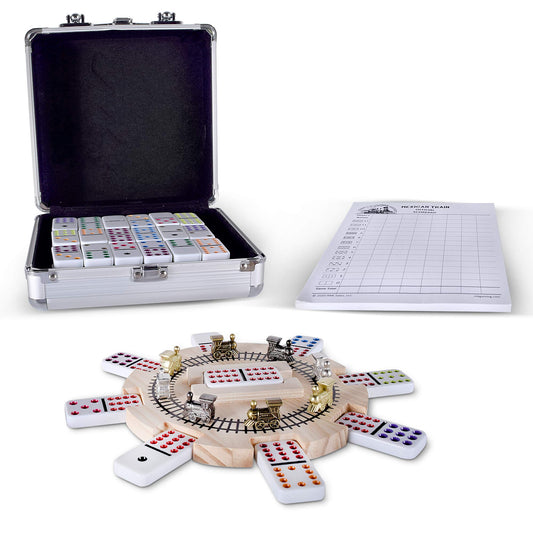 RNK Gaming Mexican Train dominoes with double-12 color dots for easy matching.