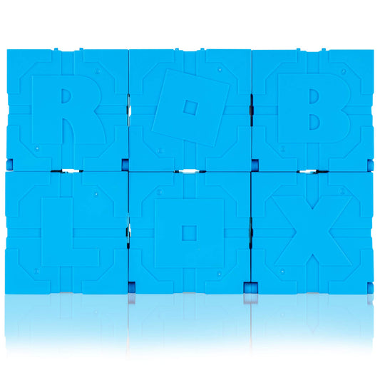 Roblox Series 9 unboxing shot showing six figures and accessories.