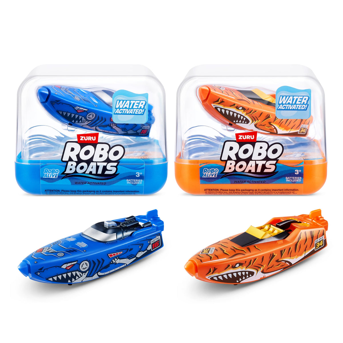Robo Alive Tiger Shark Robo Boat glides fast on water for high-speed play.
