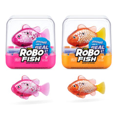 Robo Alive Robo Fish pink and gold 2-pack on display for imaginative play
