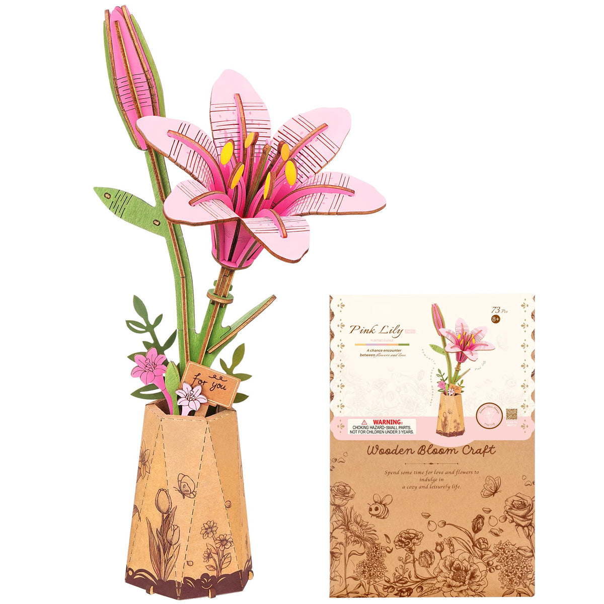 ROBOTIME 3D Lily Puzzle displays a lifelike wooden bloom for stylish home decor