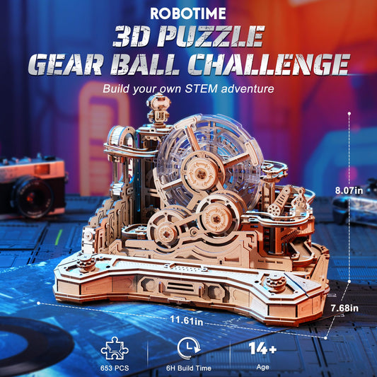 ROBOTIME 3D marble run six mechanisms core showcases varied motion for engaging play.