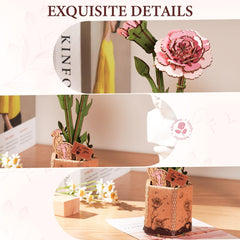 Robotime 3D pink carnation puzzle with gift card for thoughtful occasions.