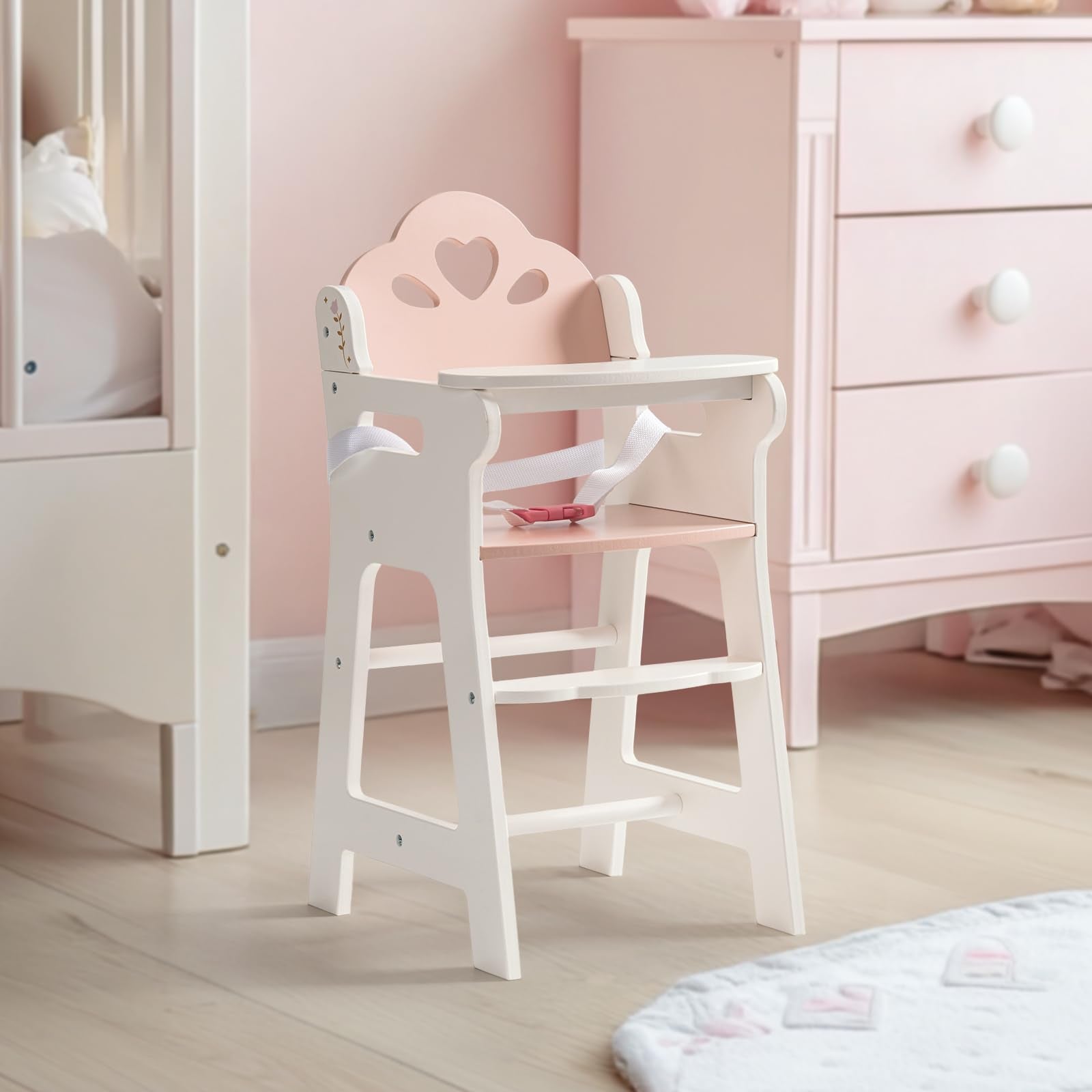 ROBOTIME Baby Doll High Chair simple assembly for quick setup.