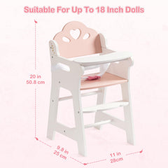ROBOTIME Baby Doll High Chair wooden frame showcases durable pretend play.