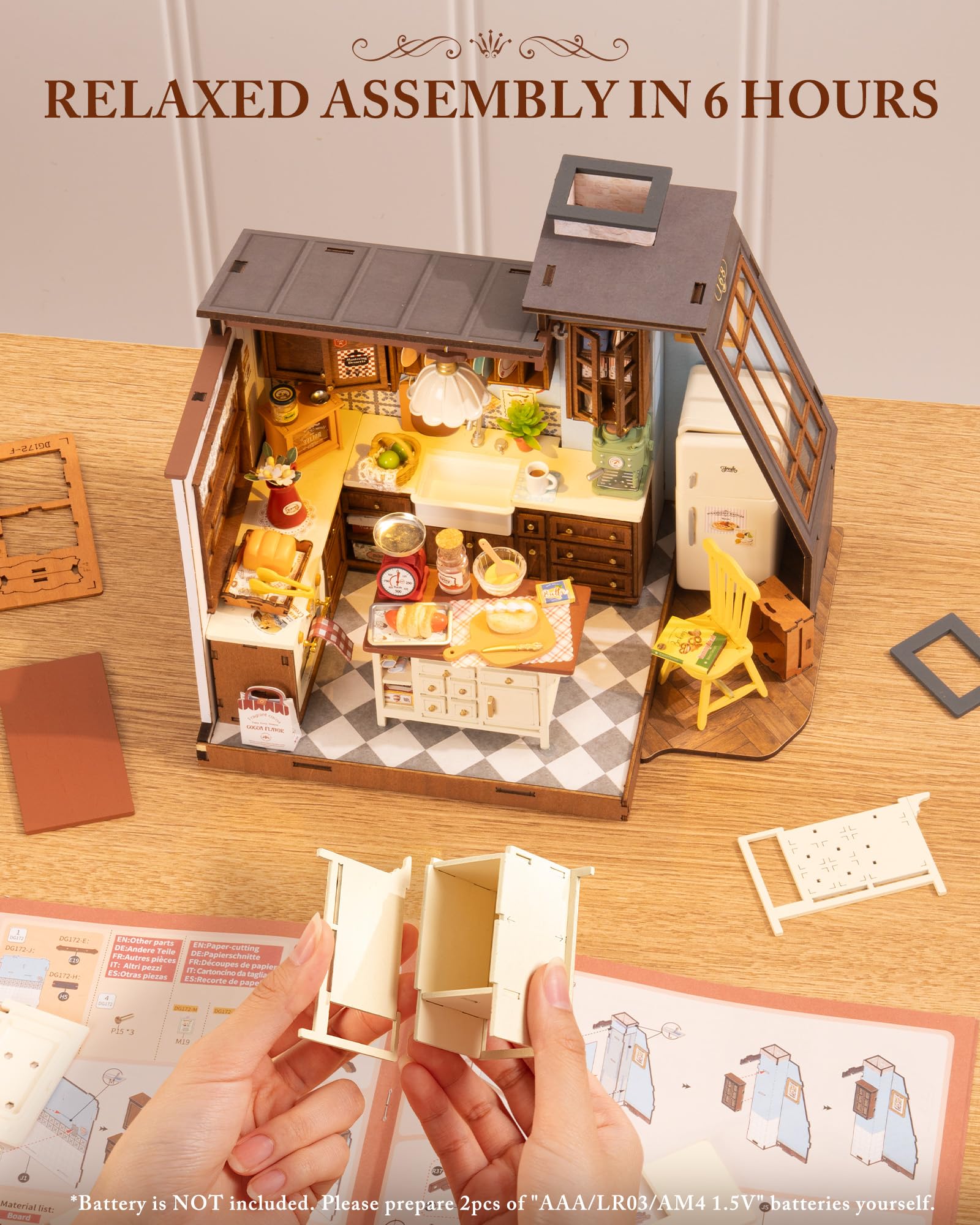 ROBOTIME Diorama detail highlights fine miniature craftsmanship.