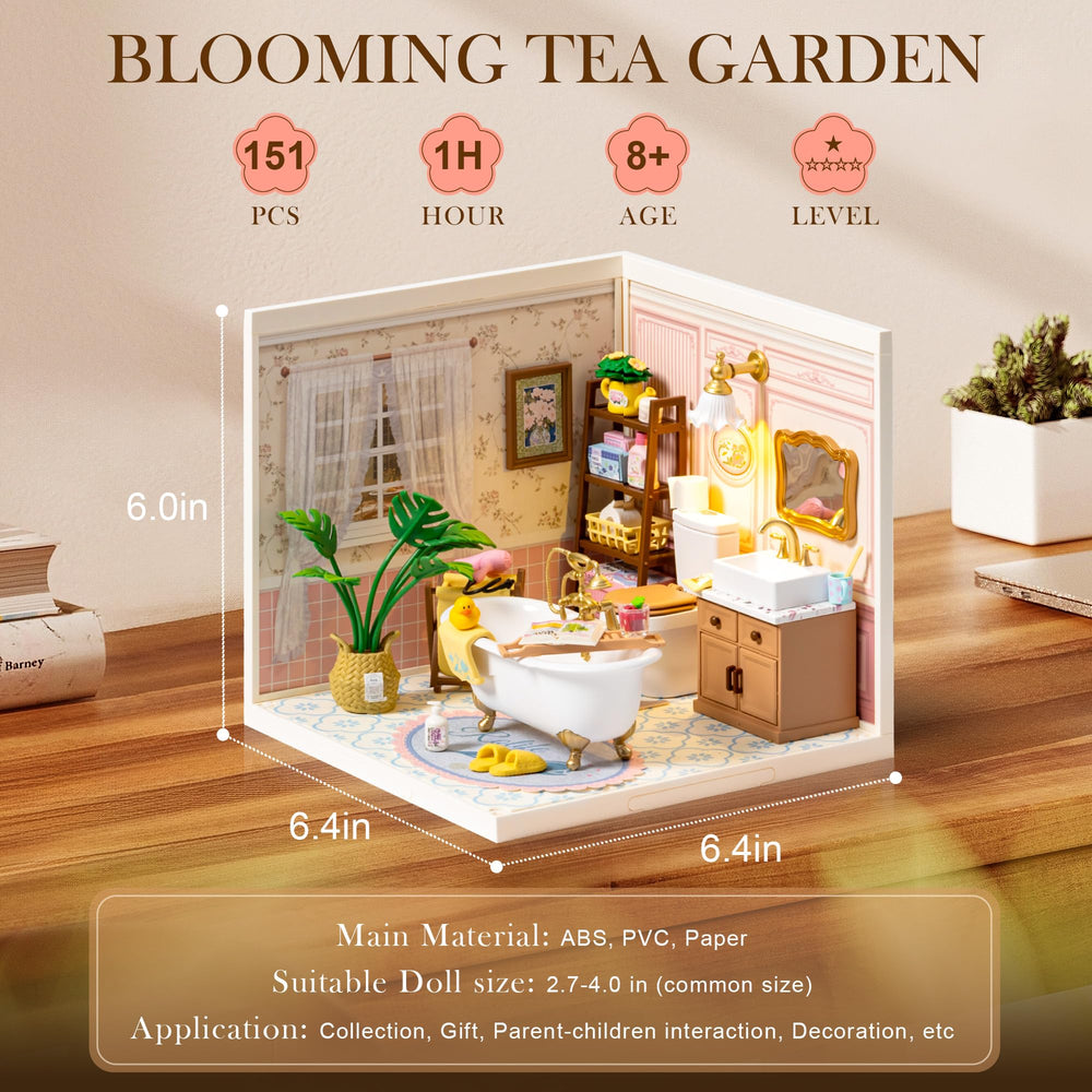 ROBOTIME Bathroom accessories with potted plants and laundry evoke everyday charm.