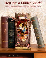 ROBOTIME Book Nook mushrooms pattern enhances whimsical woodland ambiance