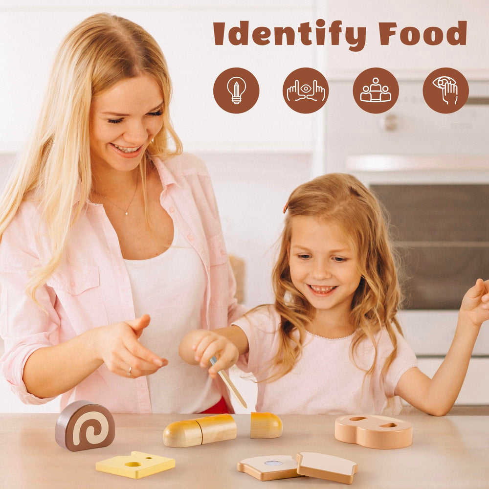 ROBOTIME wooden bread slices encourage interactive slicing play without mess or sharp edges.
