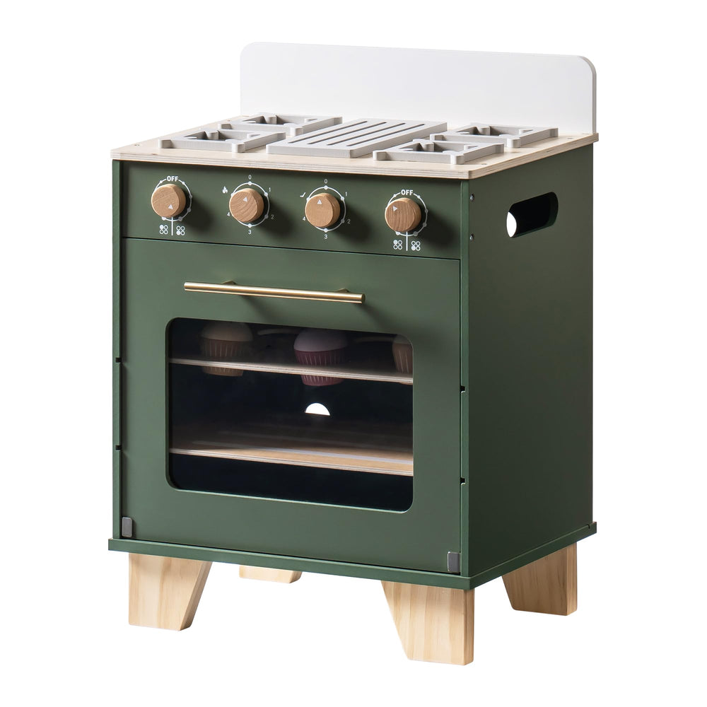 Robotime child playing with oven promotes hands-on learning and imagination.