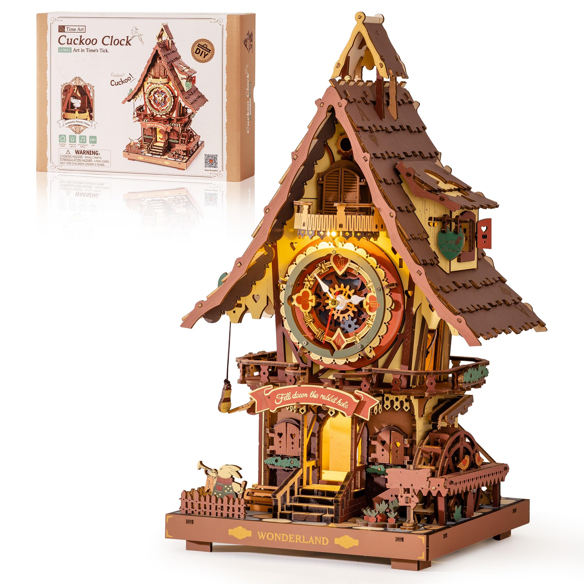 Robotime cuckoo clock 3D puzzle, assembly with hourly time signal for a cozy desk display