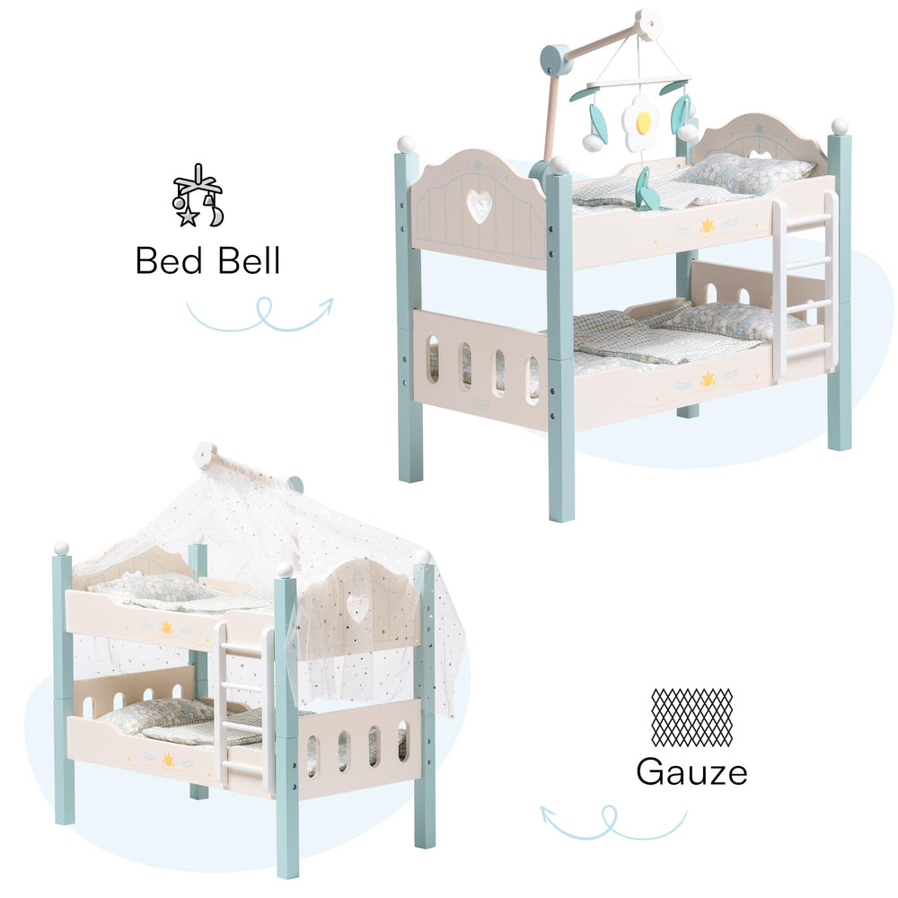 Robotime bed curtains and bells add decorative details.