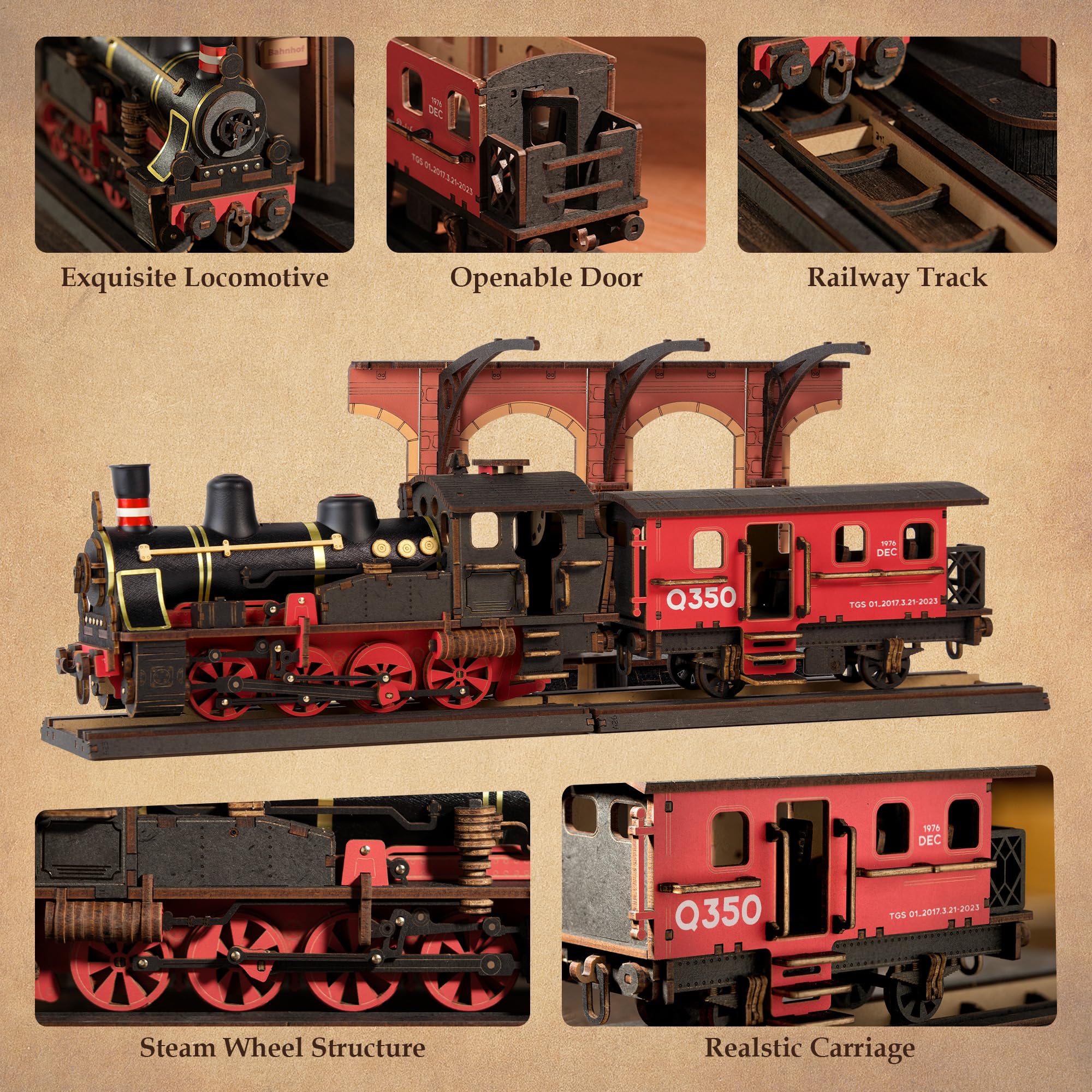 Robotime decorative train piece for stylish desktop display.