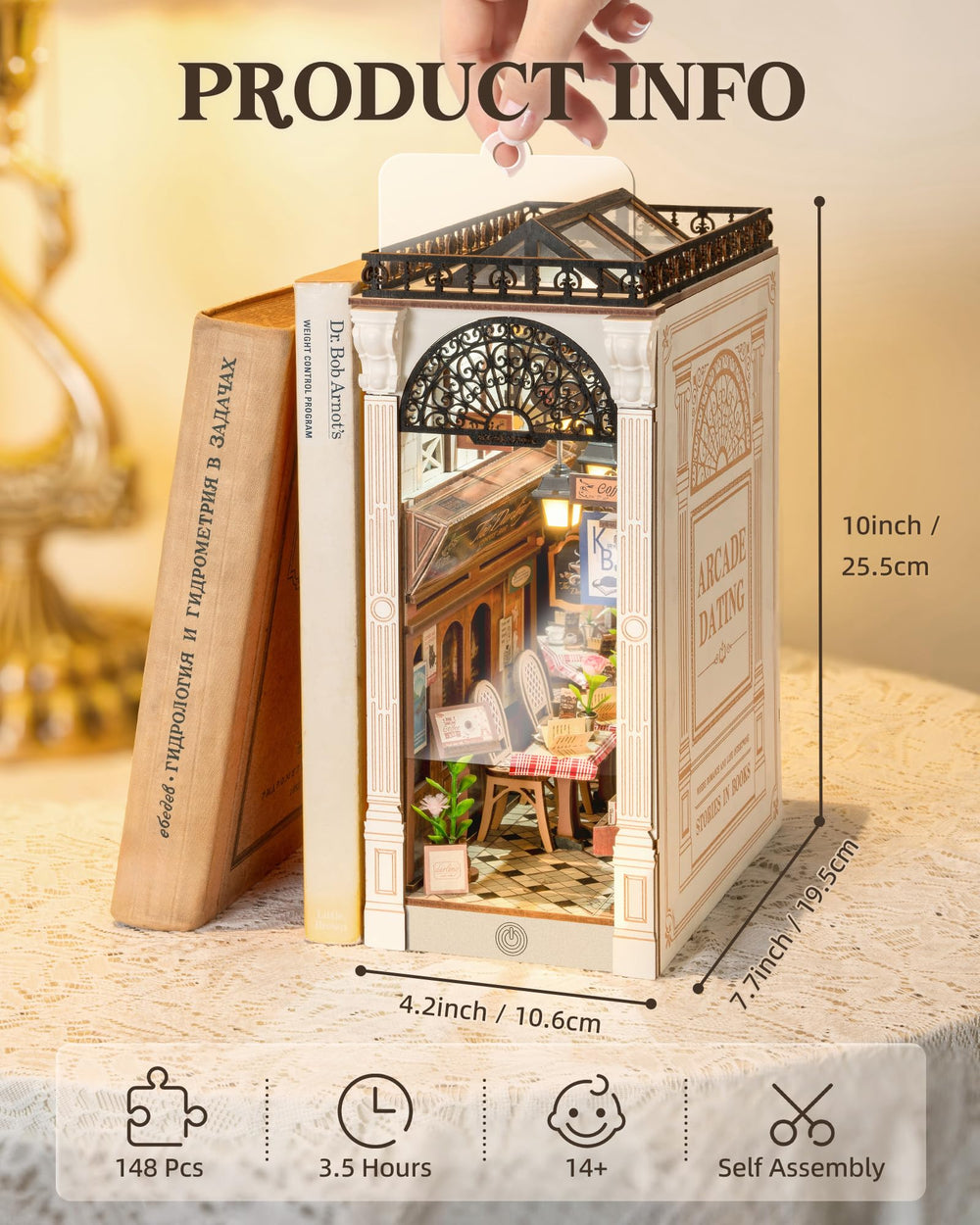 ROBOTIME DIY Book Nook PET dustproof panel helps keep the display clean.
