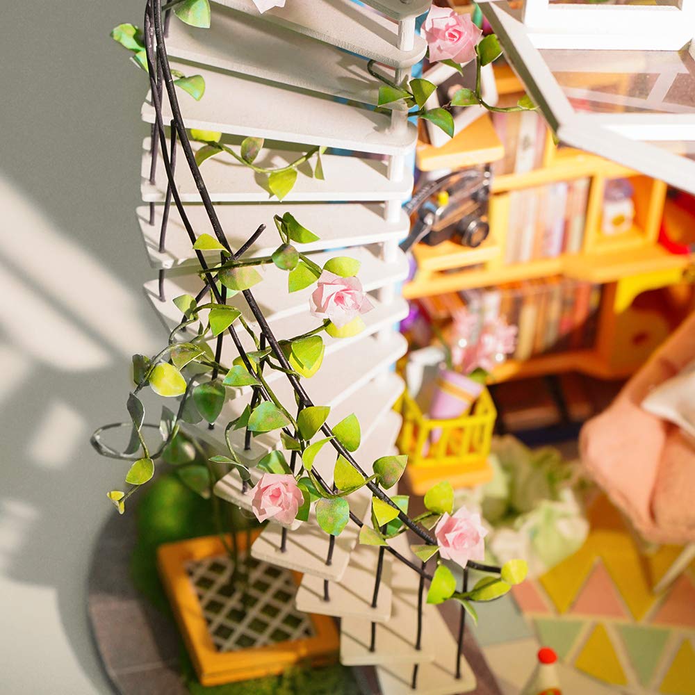 ROBOTIME dollhouse kit, cozy corner, ideal for relaxing hobbies.
