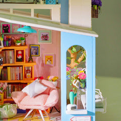 ROBOTIME dollhouse kit, parts and instructions, organized for easy assembly.