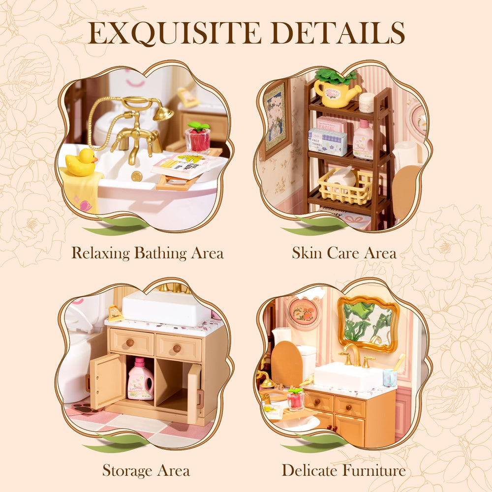 ROBOTIME DIY miniature house interior decor highlights customizable space.