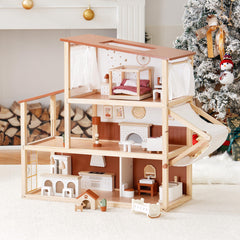 ROBOTIME includes a dog and baby crib to enrich nurturing play scenarios