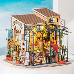 Robotime Emily's Flower Shop provides tiny shop counter and floral accents for storytelling
