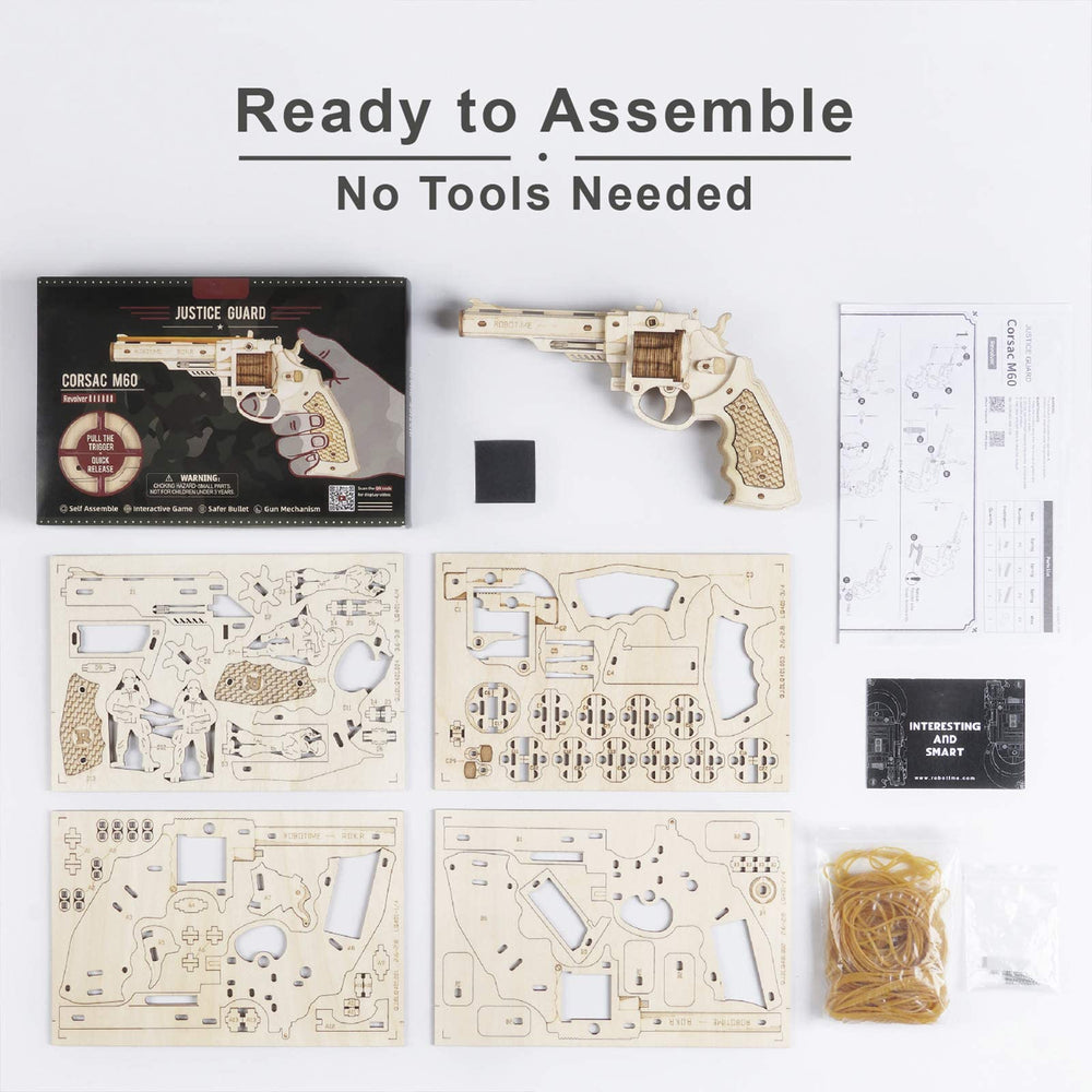 ROBOTIME 3D puzzle gun used for hands-on family activity and learning.