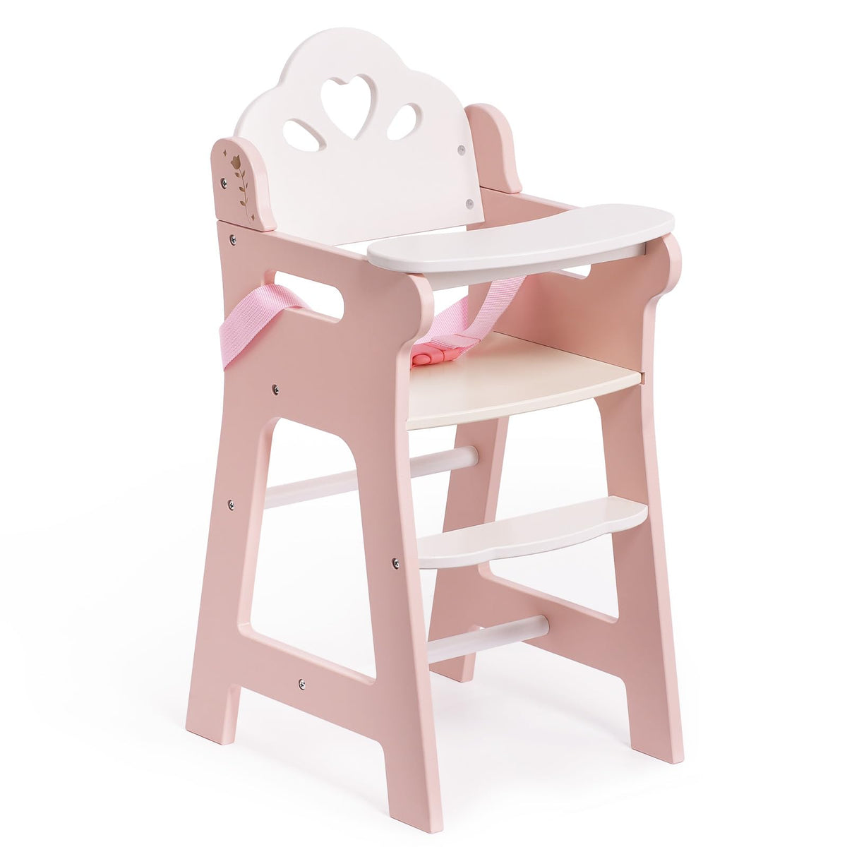 Robotime high chair pink wooden tray for doll mealtimes, durable and easy to clean.