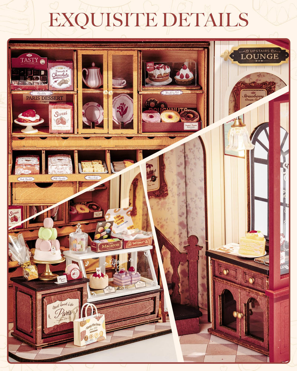 Robotime Honey Dessert Talk interior furniture adds lifelike charm for cozy corners.