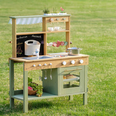 ROBOTIME Mud Kitchen backyard storage helps keep tools and accessories organized.