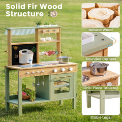 ROBOTIME Mud Kitchen planting area inspires gardening play and sensory exploration outdoors.