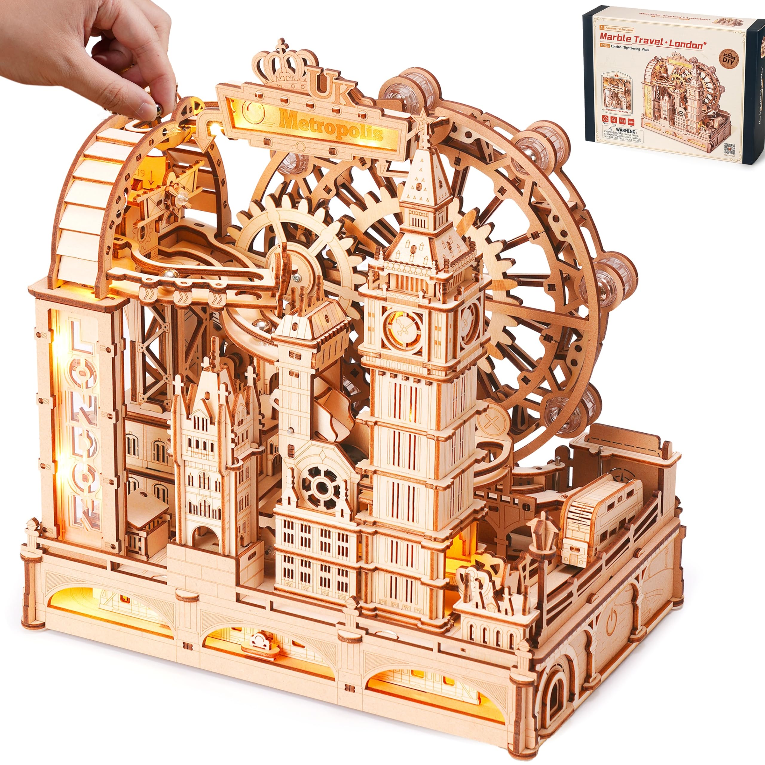 Robotime Night City Marble Run shows London landmarks with a tactile, engaging build.