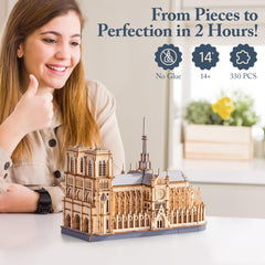 ROBOTIME Notre-Dame model close-up highlights craftsmanship and texture.