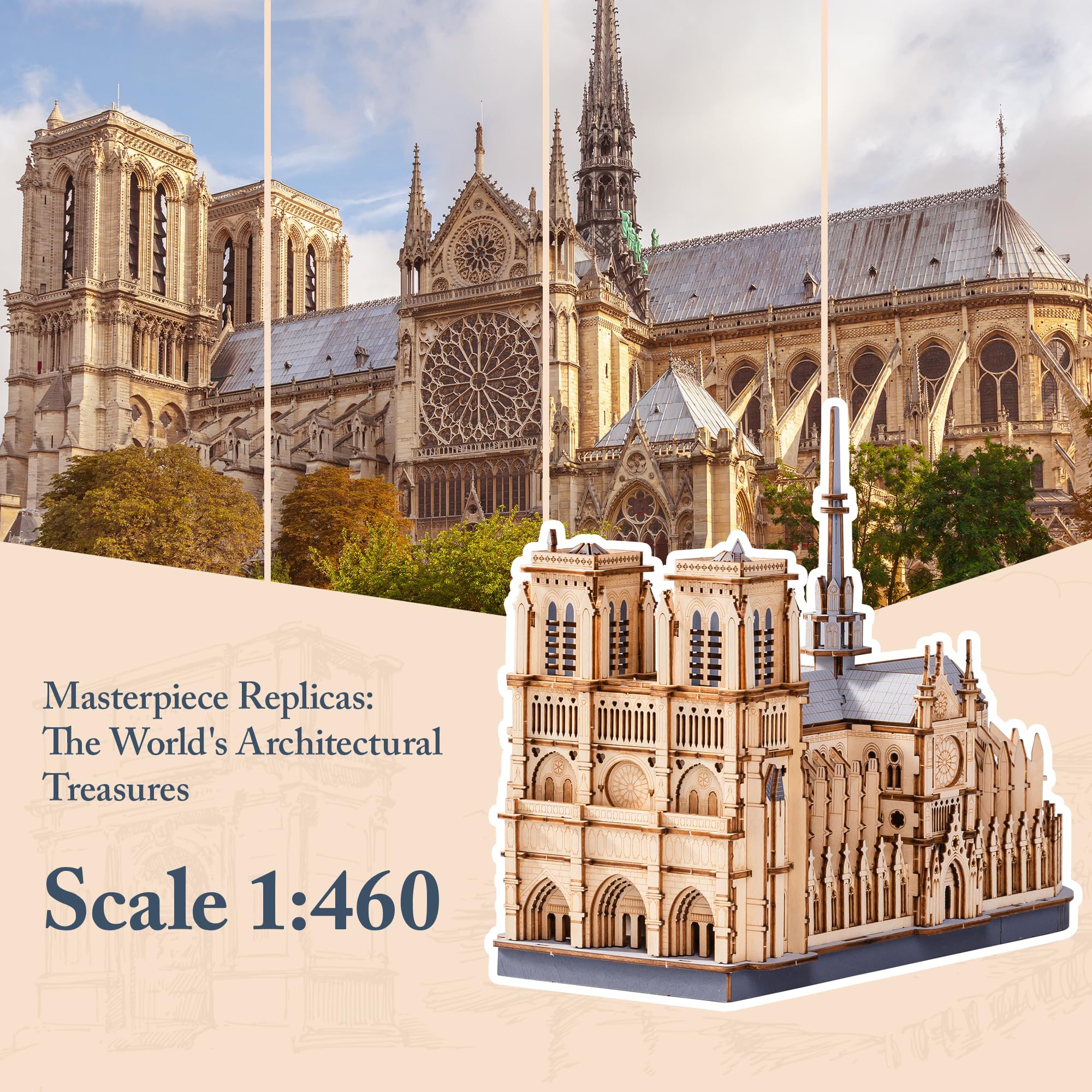 ROBOTIME Notre-Dame pieces interlock smoothly for glue-free assembly.