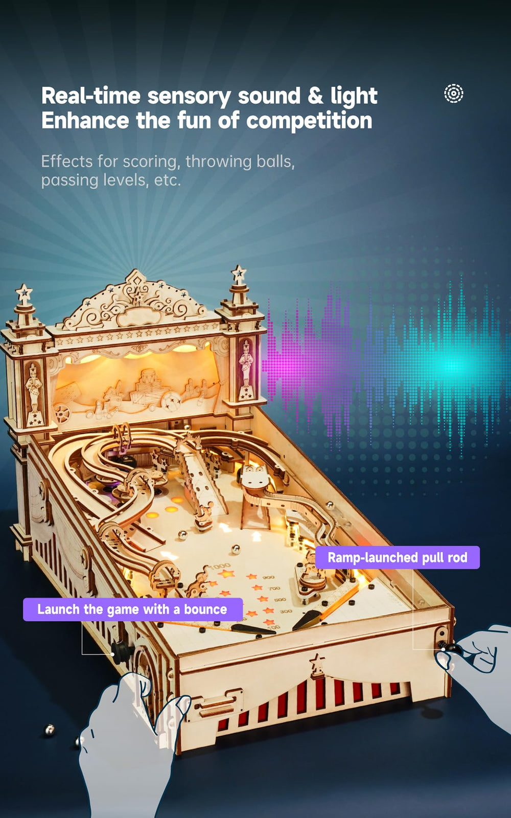 ROBOTIME EG01 Pinball Machine natural wood finish suitable for painting or staining.