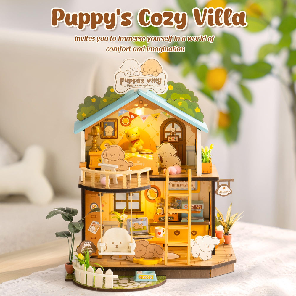 ROBOTIME Puppy's Cozy Villa ladder feature adding height and charm