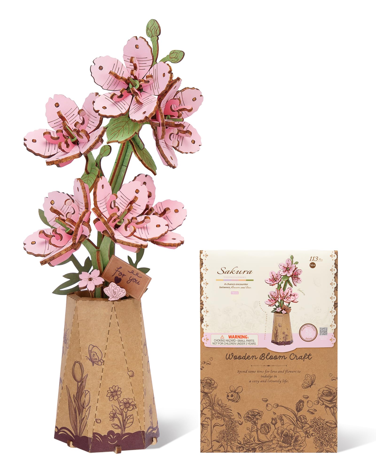 ROBOTIME Sakura 3D Puzzle bloom closeup for mindful, relaxing crafting.