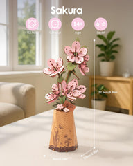 ROBOTIME Sakura completed bloom highlighting intricate wood details for elegant display.