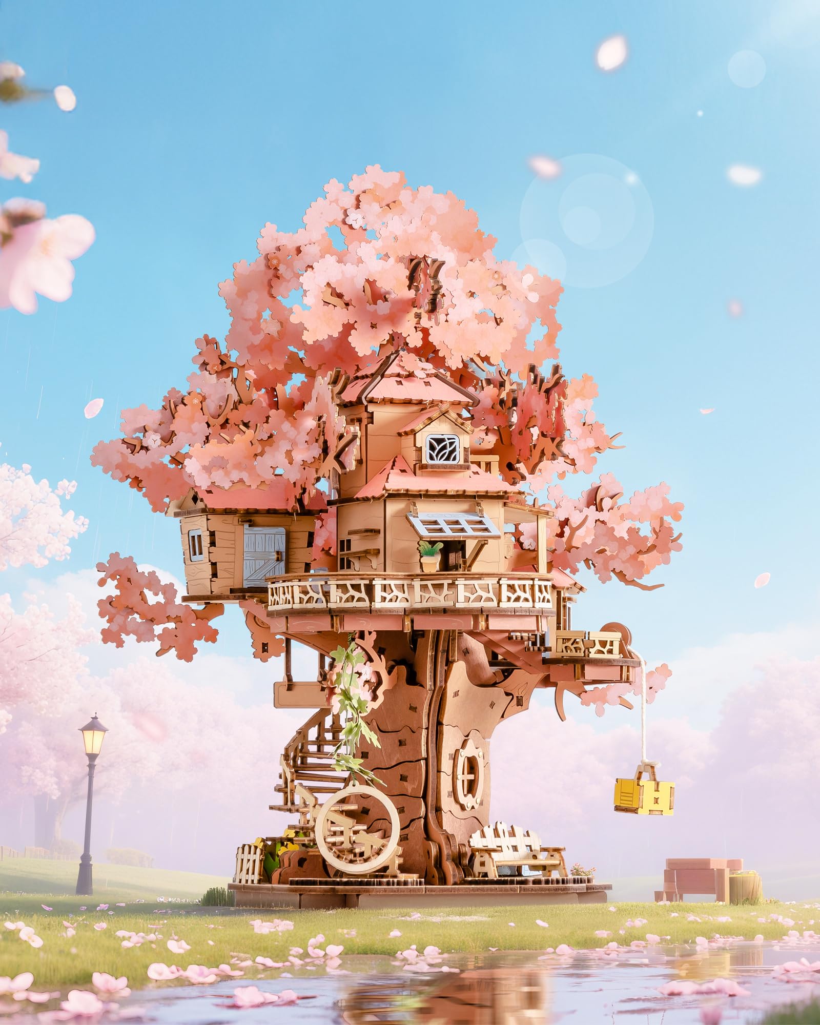 ROBOTIME Sakura Tree House flower vine swing adds whimsy to rooms.