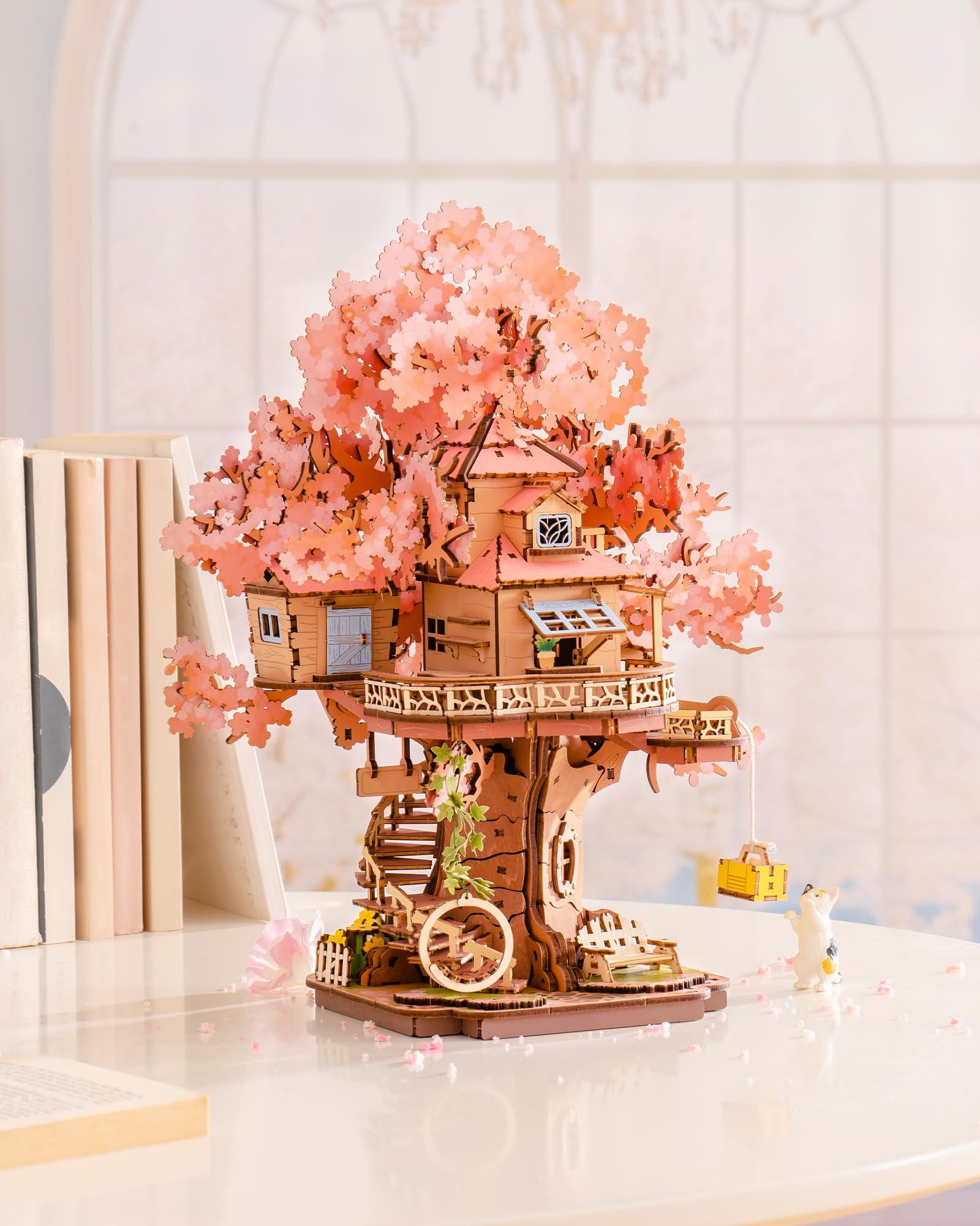 ROBOTIME Sakura Tree House spiral staircase demonstrates precision fit.