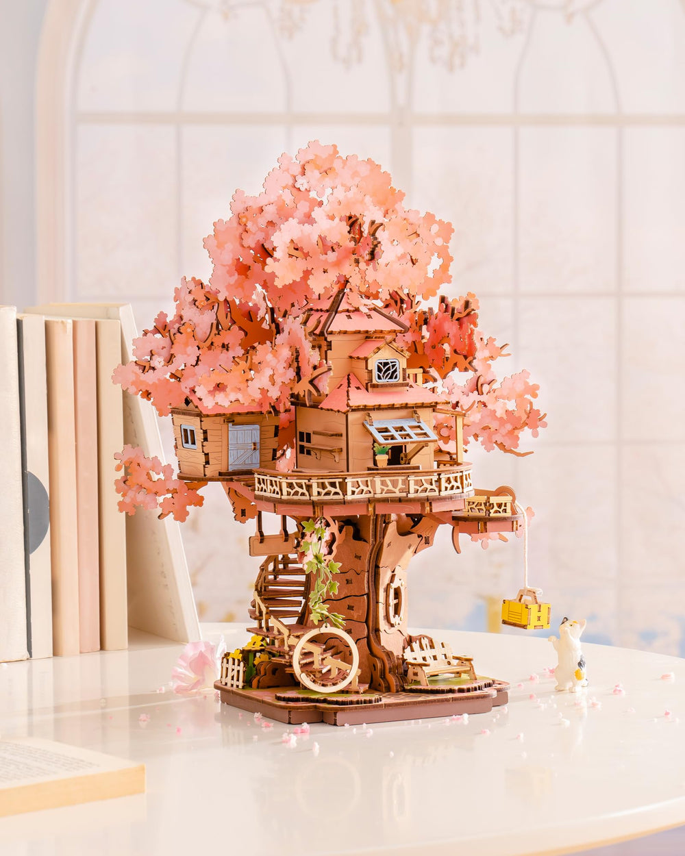 ROBOTIME Sakura Tree House spiral staircase demonstrates precision fit.