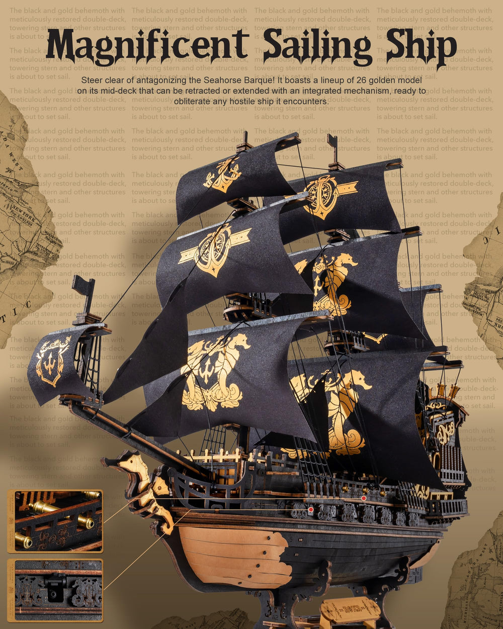 Robotime Seahorse 3D puzzle cannons add dramatic realism and collectible flair.