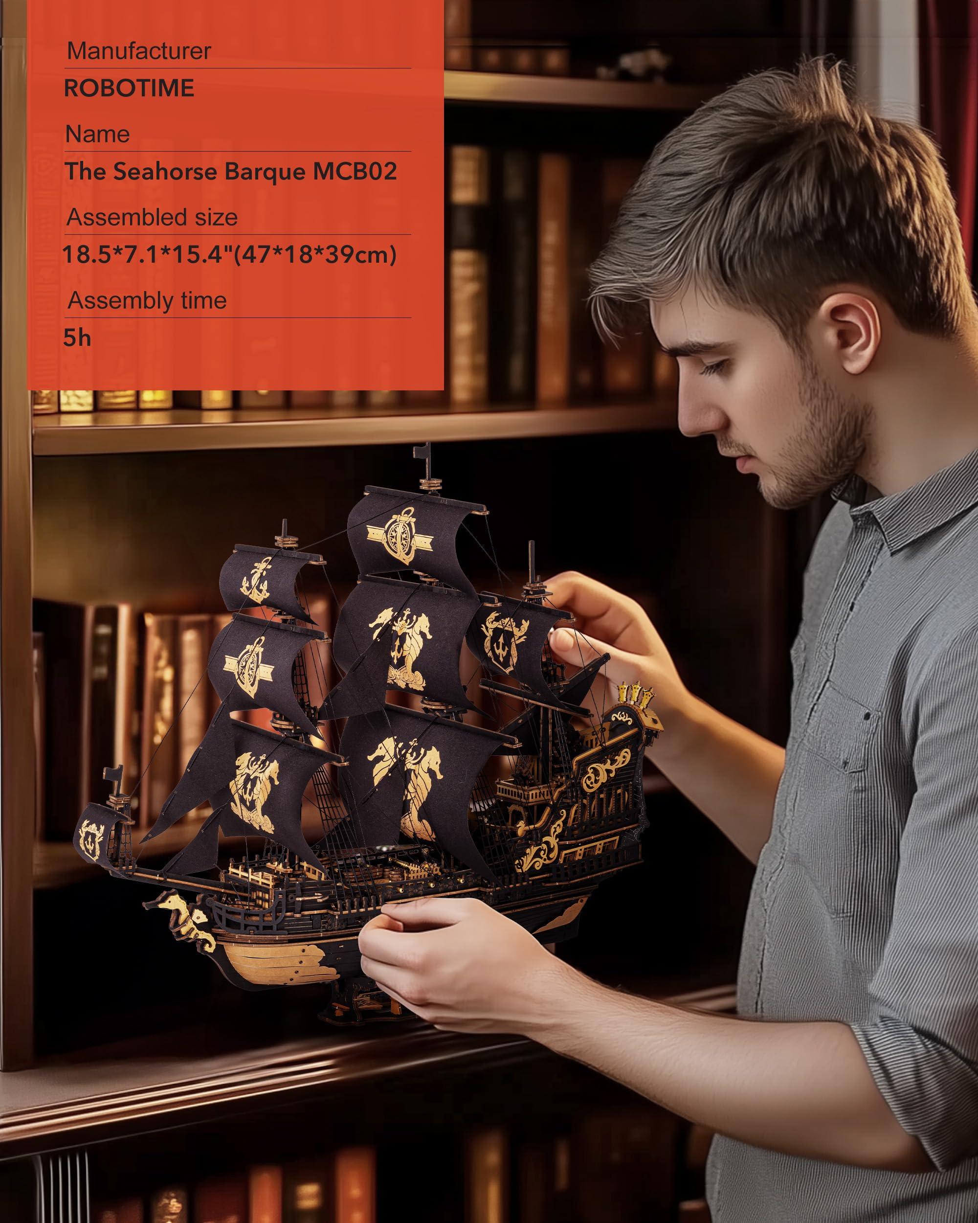 Robotime Seahorse 3D puzzle laser-cutting precision ensures snug parts and clean edges.