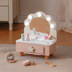 ROBOTIME shell-shaped mirror with storage drawer helps tidy mini makeup tools.