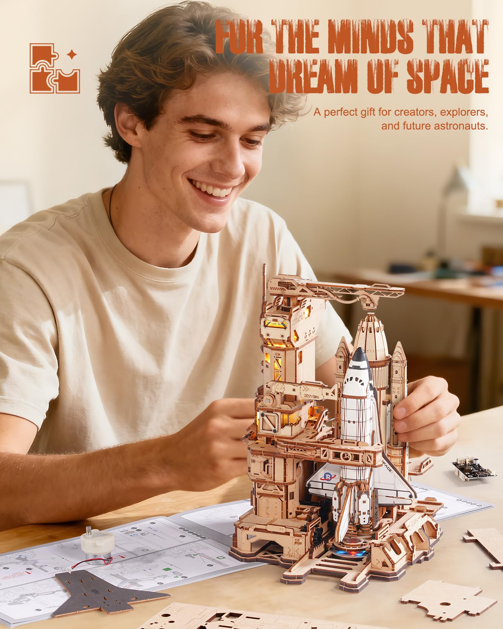 ROBOTIME Space Shuttle laser-cut parts ensure accurate fitting during assembly.