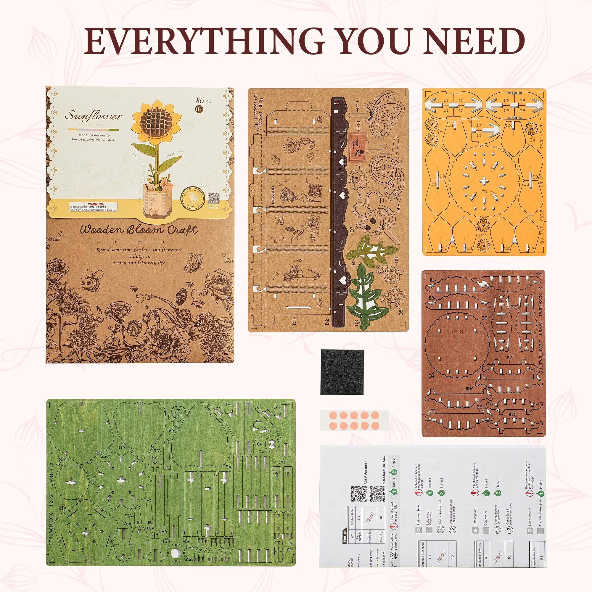 ROBOTIME Sunflower 3D puzzle gift card included to personalize message.