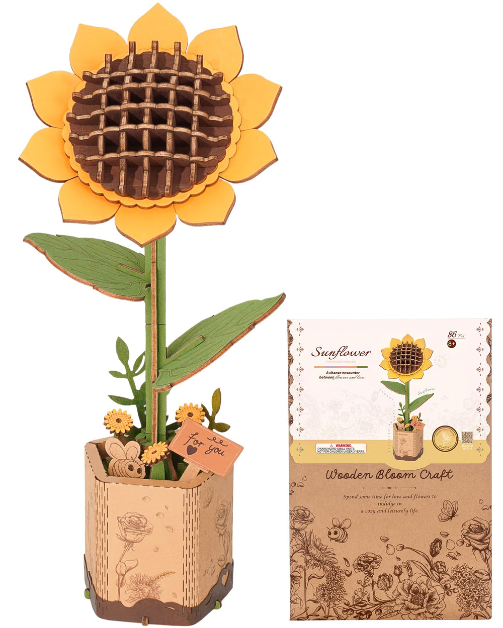 ROBOTIME Sunflower 3D puzzle packaging detail, ready-to-gift presentation.
