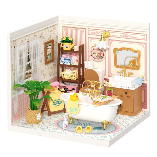 ROBOTIME Super Creator bathroom bubble scene with LED lighting for a cozy display.