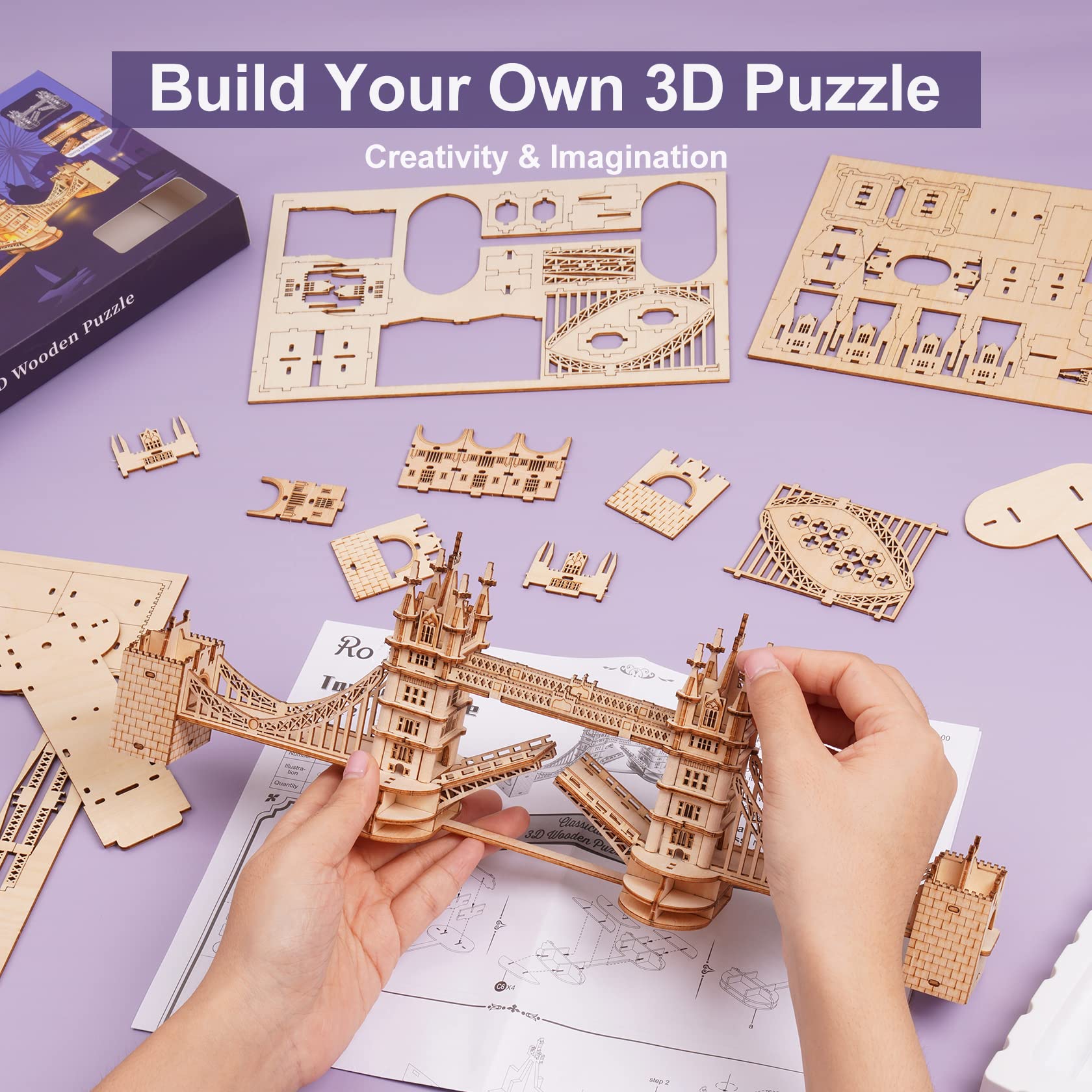 ROBOTIME teens brain-teaser puzzle encourages focus while building intricate structure.