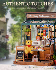 ROBOTIME Tipsy Restaurant interior furniture detail enhances miniature charm
