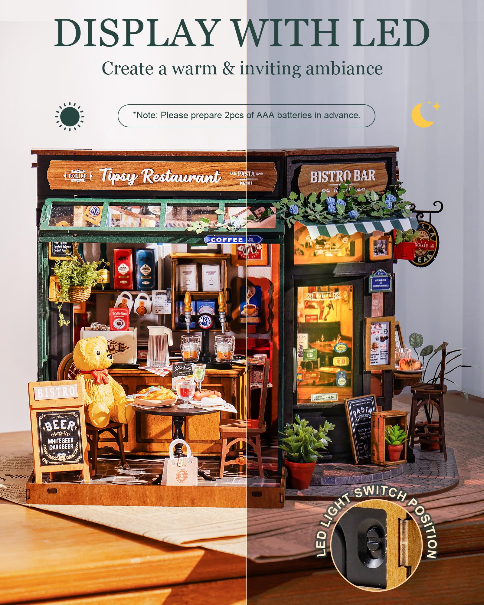 ROBOTIME Tipsy Restaurant slot-together assembly process enables easy building