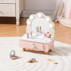 ROBOTIME toddler vanity table with mirror and light for imaginative dress-up play.