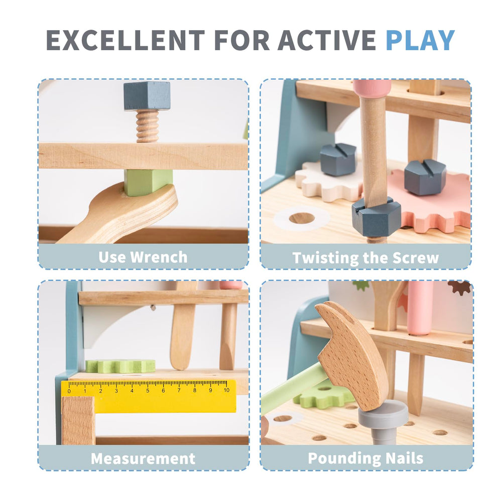 ROBOTIME wooden hammer included for safe, tactile construction play
